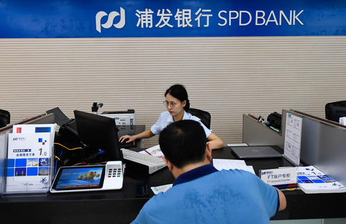 图为在浦发银行海口分行，一名银行工作人员在为客户办理业务。新华社记者 杨冠宇 摄
