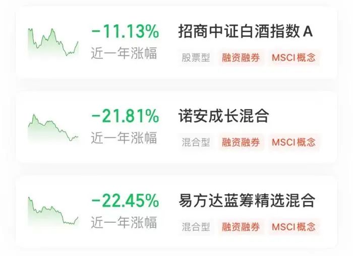 部分热门基金一年涨幅。来源:同花顺